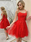 A Line Spaghetti Straps Short Mini Tulle Homecoming Dresses With Appliques Lace