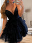 A Line Spaghetti Straps Short Mini Tulle Homecoming Dresses With Ruffles