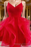 A Line Spaghetti Straps Short Mini Tulle Homecoming Dress With Ruffles