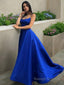 A Line Spaghetti Straps Sweep Train Satin Prom Dresses