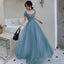A Line Princess Square Neckline Short Sleeve Floor Length Prom Dresses