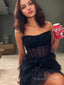 A Line Strapless Short Mini Lace Homecoming Dress with Cascading Ruffles