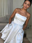A Line Strapless Short Mini Satin Homecoming Dresses With Rhinestone