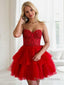 A Line Strapless Short Mini Tulle Homecoming Dress with Cascading Ruffles