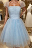 A Line Strapless Short Mini Tulle Homecoming Dress With Beading