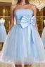 A Line Strapless Short Mini Tulle Homecoming Dress With Bow