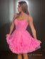 A Line Straps Short Mini Tulle Homecoming Dress with Cascading Ruffles