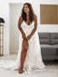 A Line Straps Sweep Train Tulle Wedding Dresses With Leg Slit