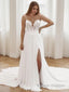 A Line Sweetheart Chapel Train Chiffon Wedding Dresses With Leg Slit
