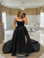 A Line Sweetheart Court Train Satin Wedding Dress with Leg Slit