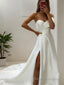 A Line Sweetheart Court Train Satin Wedding Dresses With Leg Slit