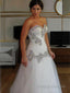 A Line Sweetheart Floor Length Tulle Wedding Dresses With Rhinestone