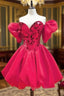 A Line Princess Sweetheart Short Sleeve Short Mini Satin Homecoming Dress with Sequins Bubble S10237003H