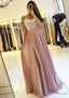 A Line Sweetheart Sleeveless Long Dress Floor Length Chiffon Prom Dress With Split Appliqued