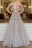 A Line Princess Sweetheart Sweep Train Metallic Yarn Prom Dress