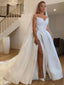A Line Sweetheart Sweep Train Satin Wedding Dresses With Leg Slit