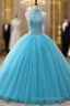 A-line Tulle Appliques Lace Prom Dress With Beading