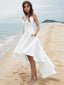 A Line V Neck Asymmetrical Satin Wedding Dresses