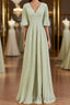 A Line V Neck Floor Length Chiffon Mother of the Bride Dress