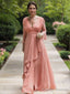A Line V Neck Floor Length Chiffon Mother of the Bride Dress With Ruffles
