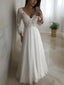 A Line V Neck Floor Length Chiffon Wedding Dresses With Appliques Lace