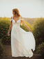 A Line V Neck Floor Length Chiffon Wedding Dresses With Ruffles