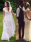 A Line V Neck Floor Length Lace Wedding Dresses