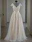 A Line V Neck Floor Length Lace Wedding Dresses With Appliques Lace