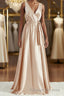 A Line V Neck Floor Length Silk like Satin Bridesmaid Dress with Belt/Sash
