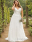 A Line V Neck Floor Length Tulle Wedding Dresses