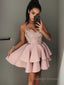 A Line V Neck Short Mini Satin Homecoming Dresses