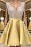 A Line V Neck Short Mini Satin Homecoming Dress With Beading