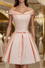 A Line V Neck Short Mini Satin Homecoming Dress With Bow