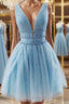 A Line V Neck Short Mini Tulle Homecoming Dress