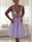 A Line V Neck Short Mini Tulle Homecoming Dresses With Beading