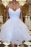 A Line V Neck Short Mini Tulle Homecoming Dress With Cascading Ruffles