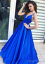 A Line V Neck Sleeveless Long Dress Floor Length Satin Prom Dress