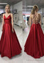 A Line V Neck Sleeveless Satin Long Dress Floor Length Prom Dress