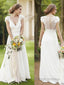 A Line V Neck Sweep Train Chiffon Wedding Dresses