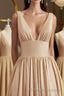 A Line V Neck Sweep Train Jersey Bridesmaid Dress with Leg Slit