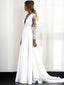 A Line V Neck Sweep Train Stretch Crepe Wedding Dresses