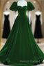 A-Line Princess Velvet Backless BallGown Long Prom Dresses Short Sleeves Prom Dresseses