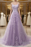 A-Line Prom Dresses Floral Dress Formal Sleeveless Strap Tulle With Appliques