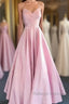 A-Line Prom Dress Minimalist Dresses Prom Wedding Guest Floor Length Sleeveless V Neck Bridesmaid Dresses Stretch Satin Backless