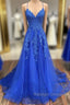 A-Line Prom Dresses Open Back Dress Formal Prom Court Train Sleeveless V Neck Tulle Backless V Back With Beading Appliques