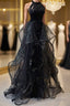 A Line Prom Dress Sparkle & Shine Dresses Wedding Prom Sweep / Brush Train Sleeveless Sequined with Crystals Sequin Ruffles