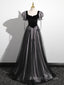A Line Puff Sleeves Black Long Prom Dresses Black Sweet 16 Dresses