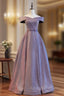 A Line Purple Off the Shoulder Prom Dresses