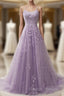 A-Line Purple Spaghetti Straps Long Prom Dress With Appliques