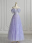 A-Line Purple Tulle Long Prom Dress, Purple Formal Dress
